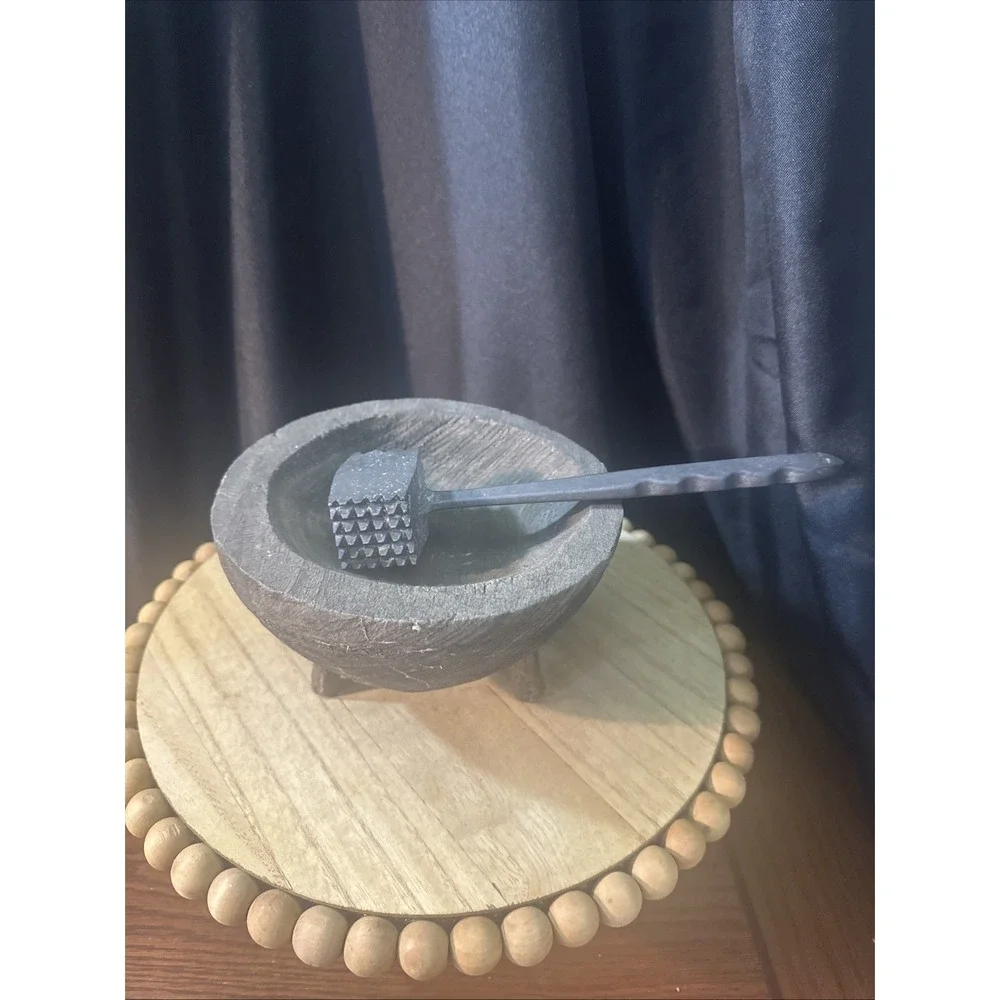 Vintage Rustic wooden Mortar And Pestle Medicine Bowl